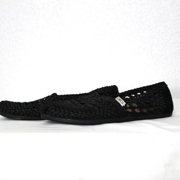 TOMS Women's Classic Black Satin Woven Slip Ons Size 8.5 Preloved - Picture 3 of 6